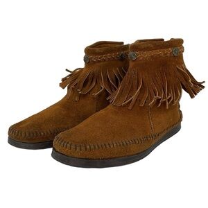 Minnetonka Moccasins Women's 8 Brown Suede Leather Moccasins Ankle Boots Shoes